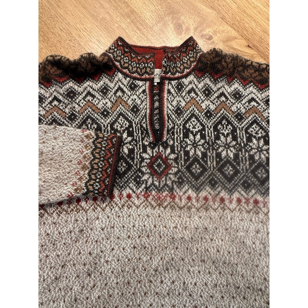 Vtg Intiwara Alpaca Sweater Fair Isle Nordic Pullover Medium 1/4 Zip Earthcore
